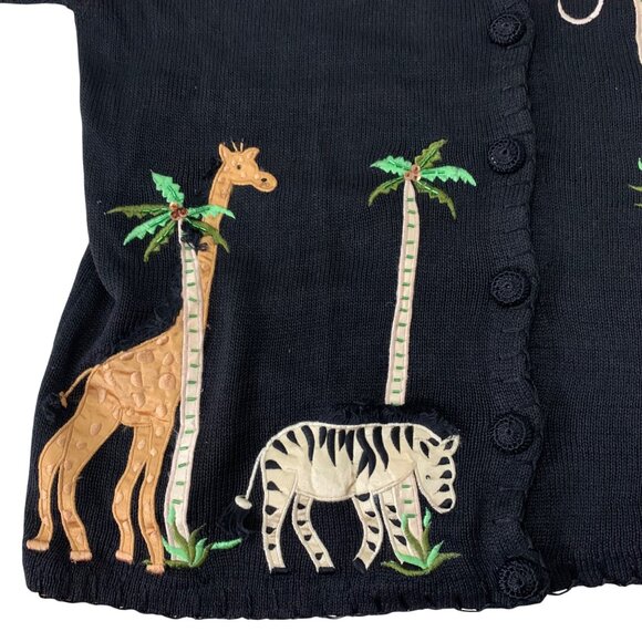 Peter Valentine Black Embellished Jungle Safari Animal S/S Cardigan Womens 1X - Picture 4 of 7